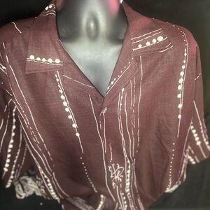 Men's Maroon Patterned Shirt-paitano vintage look button up-size 2XL-#358